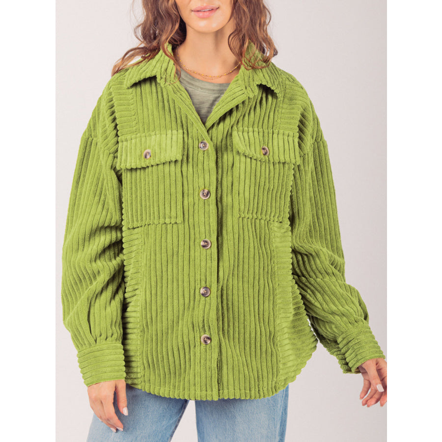 Button Up Long Sleeve Corduroy Jacket Lime / S Apparel and Accessories