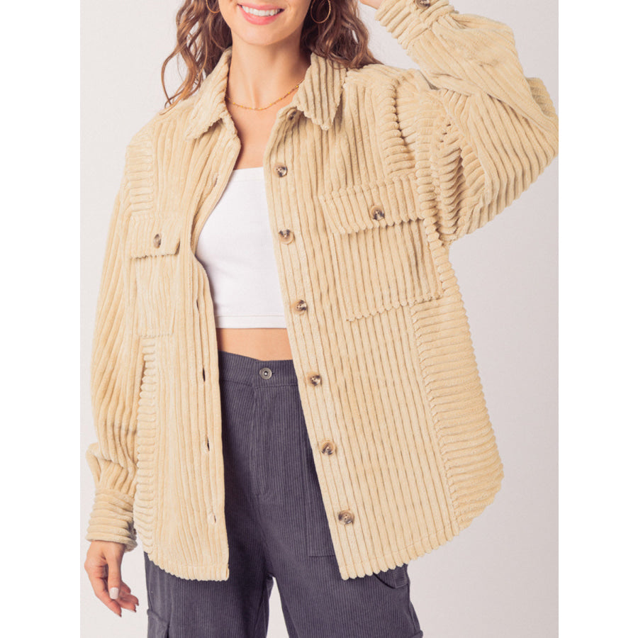 Button Up Long Sleeve Corduroy Jacket Tan / S Apparel and Accessories