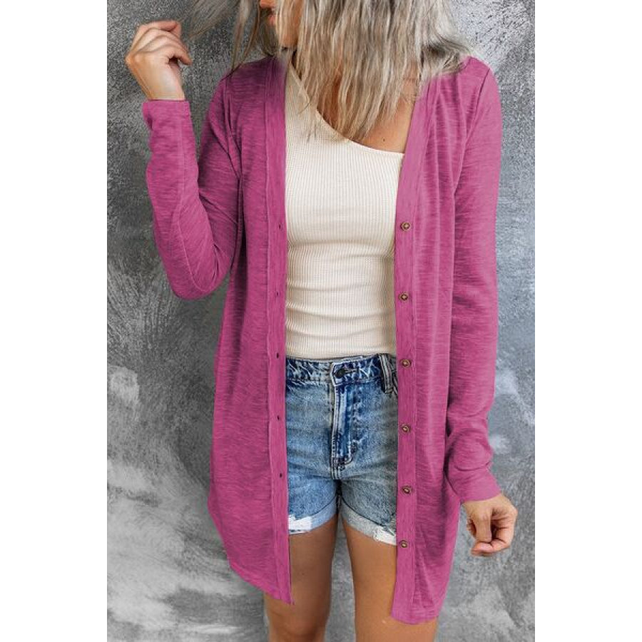 Button Up Long Sleeve Cover Cerise / S Apparel and Accessories