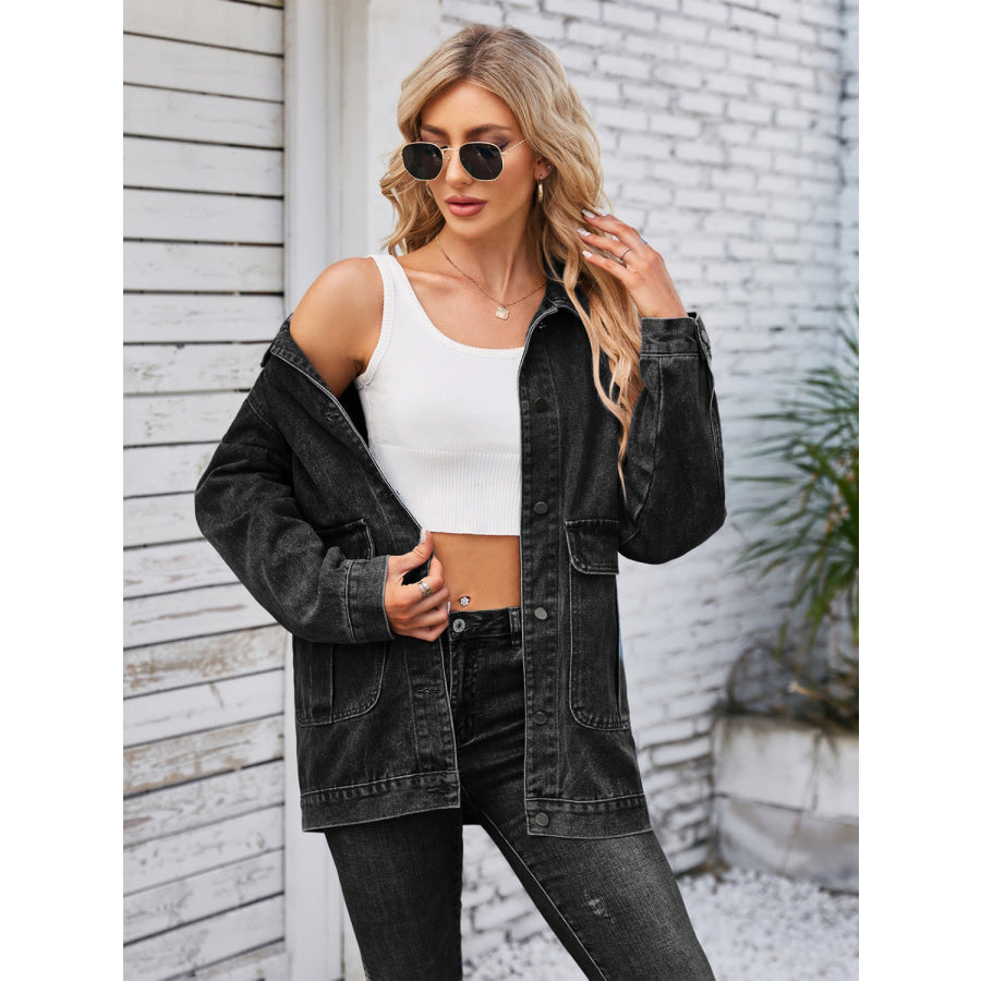 Button Up Long Sleeve Denim Jacket Apparel and Accessories