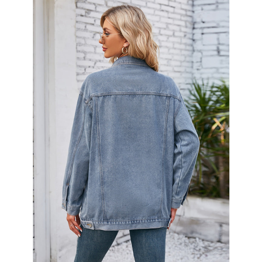 Button Up Long Sleeve Denim Jacket Dusty Blue / S Apparel and Accessories