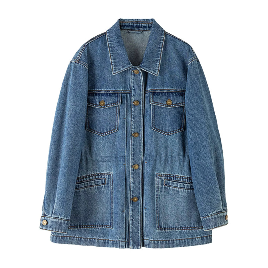 Button Up Long Sleeve Denim Jacket Apparel and Accessories