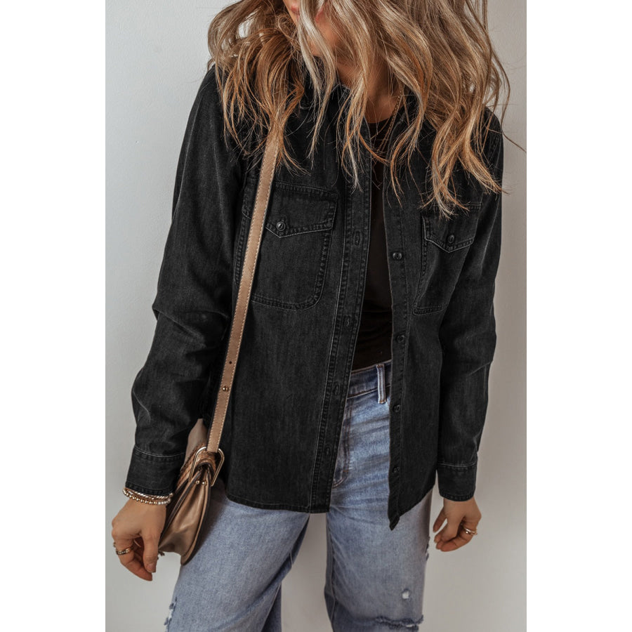 Button Up Long Sleeve Denim Jacket Apparel and Accessories