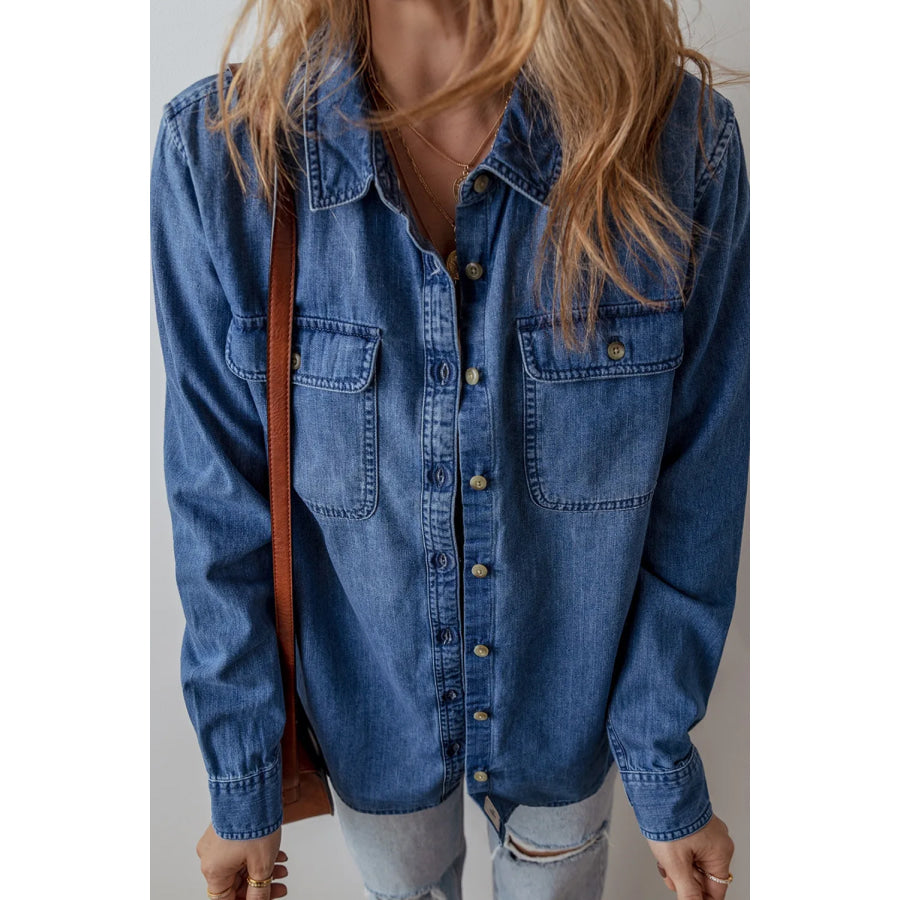 Button Up Long Sleeve Denim Jacket Apparel and Accessories