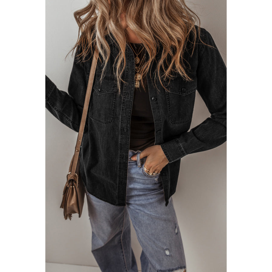 Button Up Long Sleeve Denim Jacket Apparel and Accessories