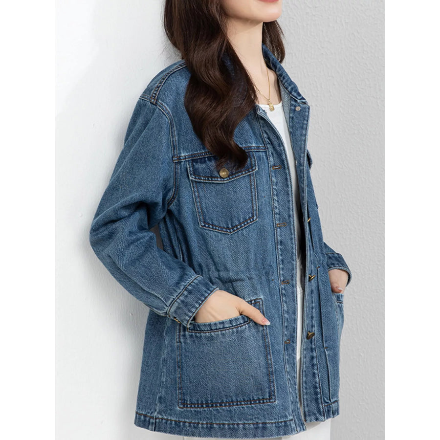 Button Up Long Sleeve Denim Jacket Apparel and Accessories