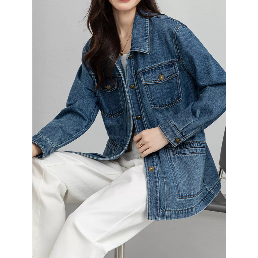 Button Up Long Sleeve Denim Jacket Apparel and Accessories