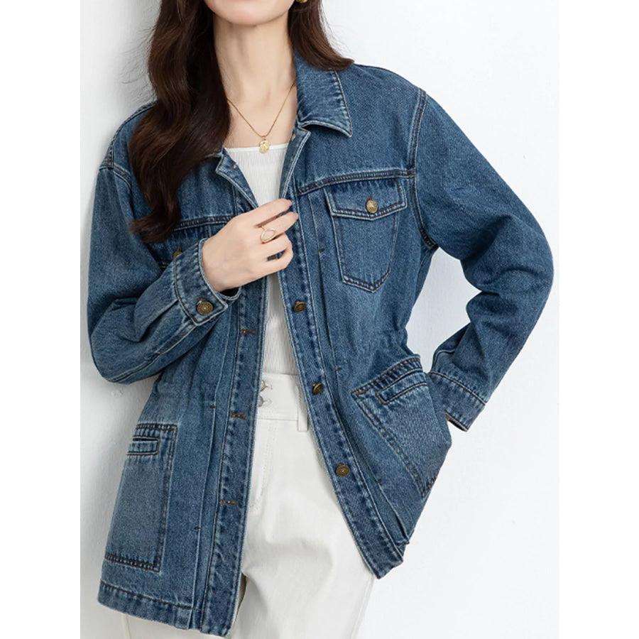 Button Up Long Sleeve Denim Jacket Apparel and Accessories