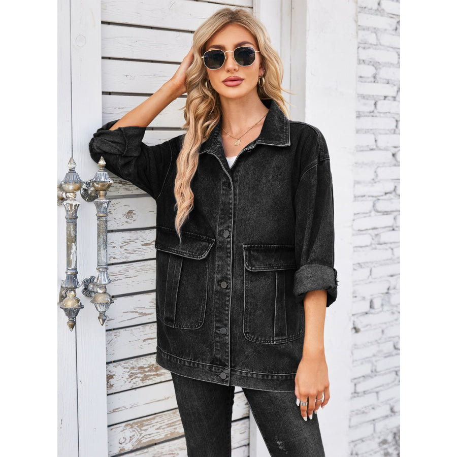 Button Up Long Sleeve Denim Jacket Apparel and Accessories