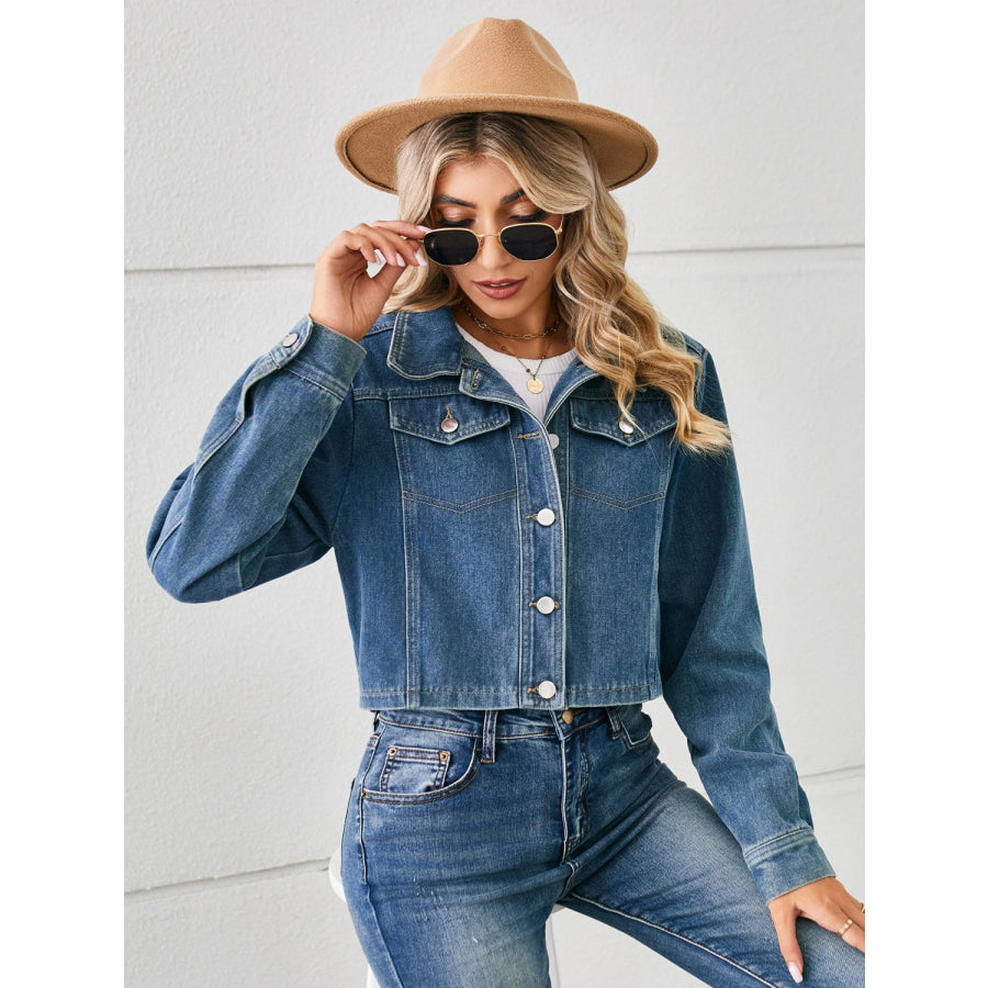 Button Up Long Sleeve Denim Jacket Apparel and Accessories