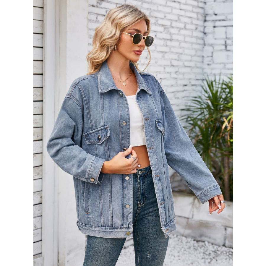 Button Up Long Sleeve Denim Jacket Apparel and Accessories