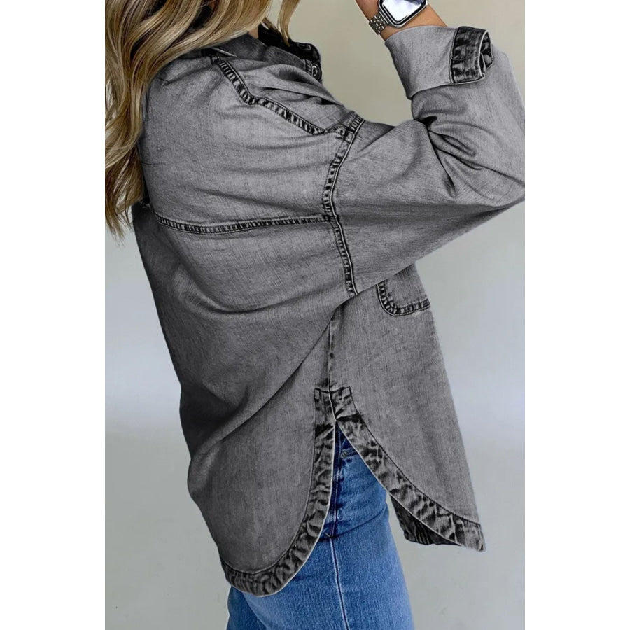 Button Up Long Sleeve Denim Jacket Apparel and Accessories