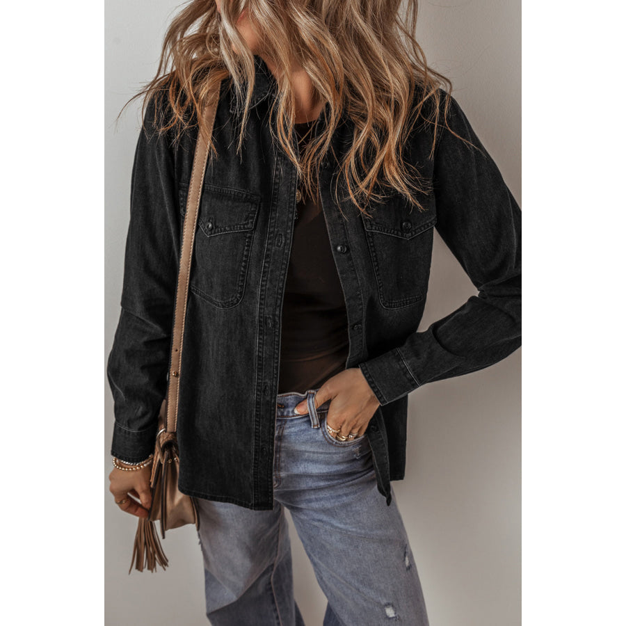 Button Up Long Sleeve Denim Jacket Apparel and Accessories