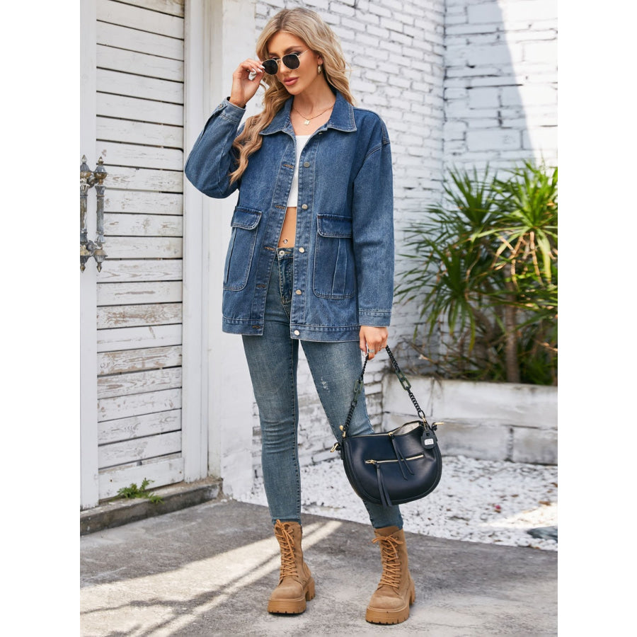 Button Up Long Sleeve Denim Jacket Apparel and Accessories