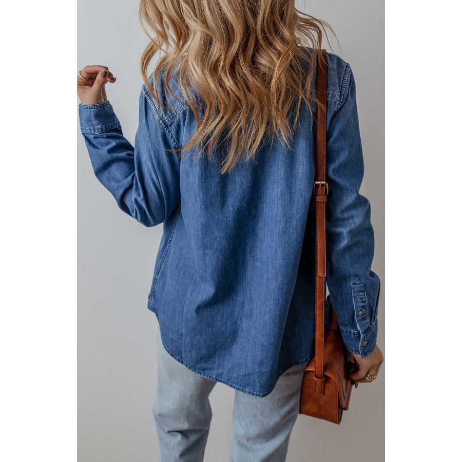 Button Up Long Sleeve Denim Jacket Apparel and Accessories