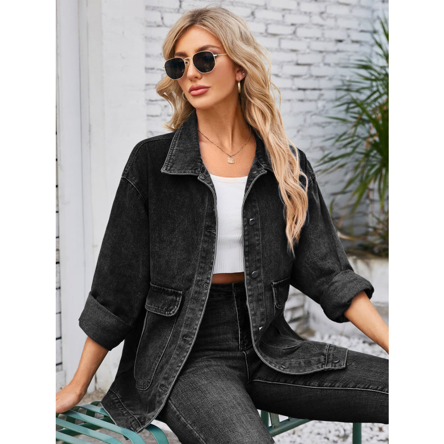 Button Up Long Sleeve Denim Jacket Apparel and Accessories