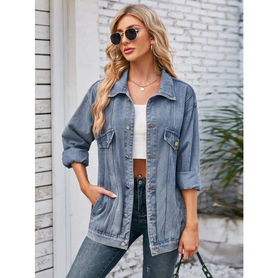 Button Up Long Sleeve Denim Jacket Apparel and Accessories