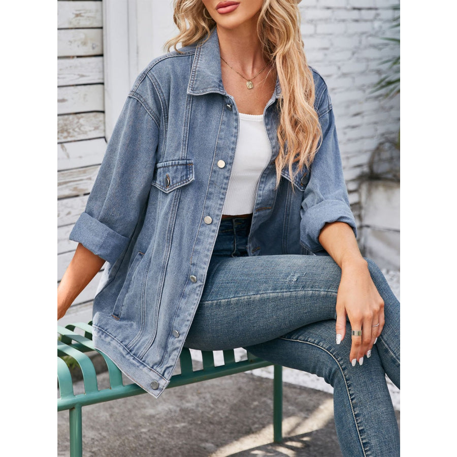 Button Up Long Sleeve Denim Jacket Apparel and Accessories