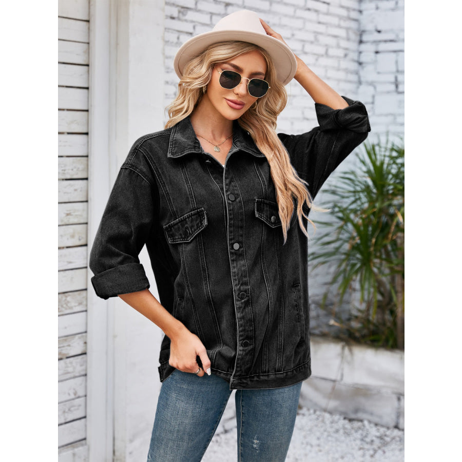 Button Up Long Sleeve Denim Jacket Apparel and Accessories