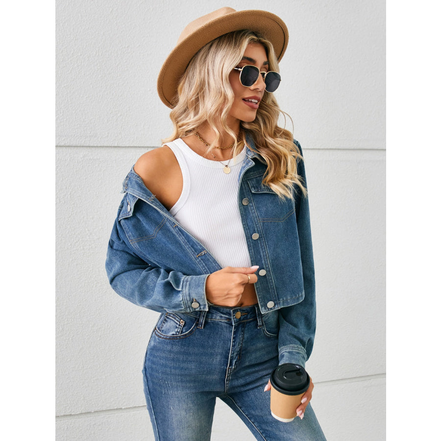 Button Up Long Sleeve Denim Jacket Apparel and Accessories