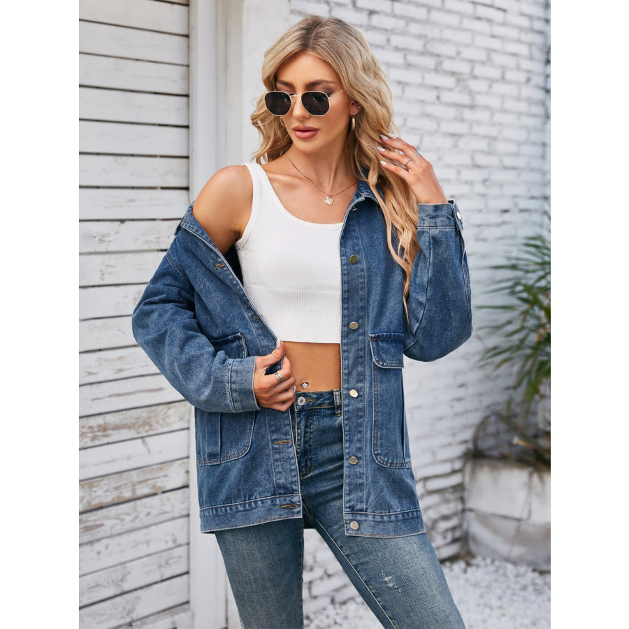 Button Up Long Sleeve Denim Jacket Apparel and Accessories