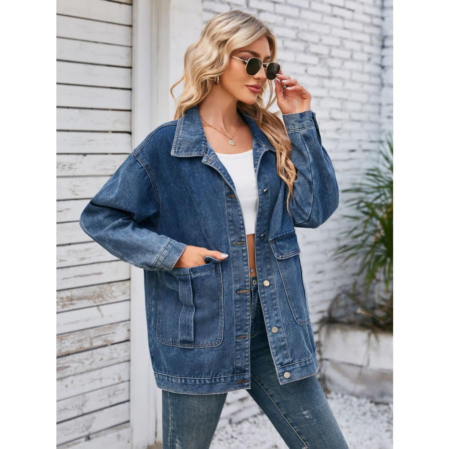 Button Up Long Sleeve Denim Jacket Apparel and Accessories