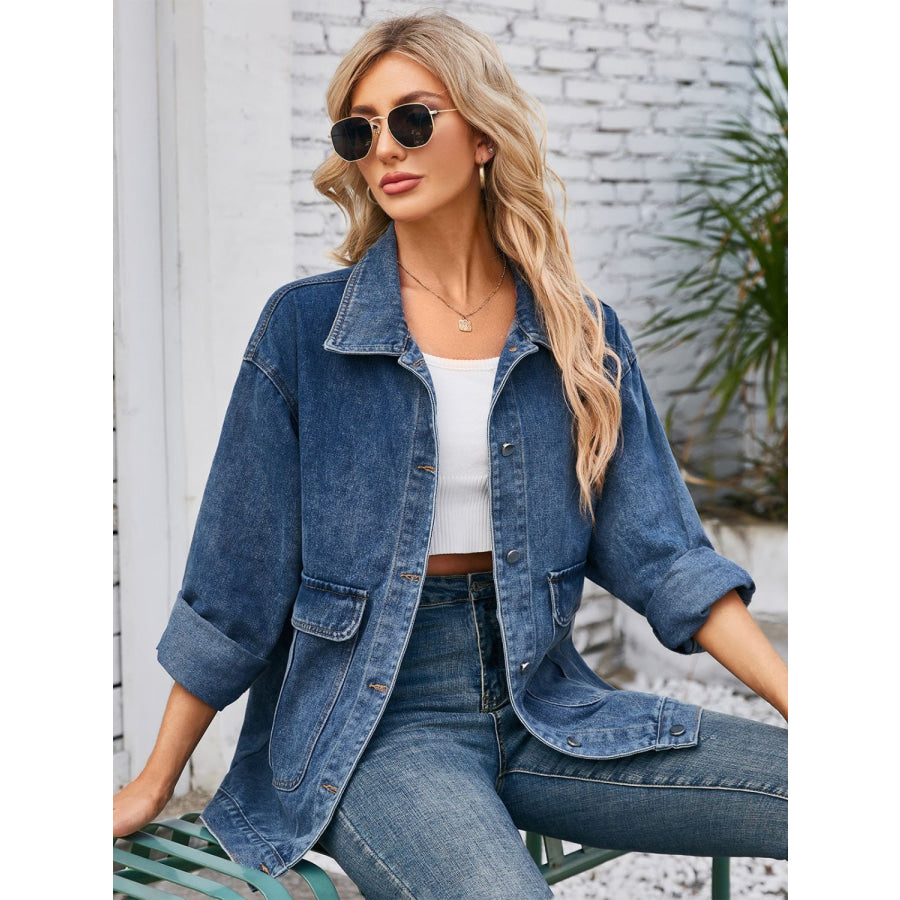 Button Up Long Sleeve Denim Jacket Apparel and Accessories