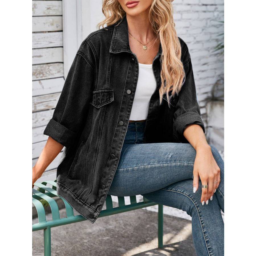 Button Up Long Sleeve Denim Jacket Apparel and Accessories