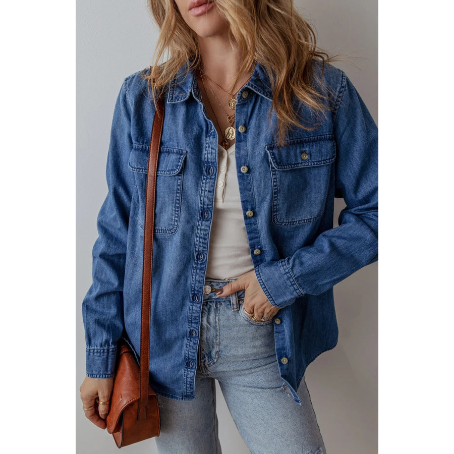 Button Up Long Sleeve Denim Jacket Apparel and Accessories