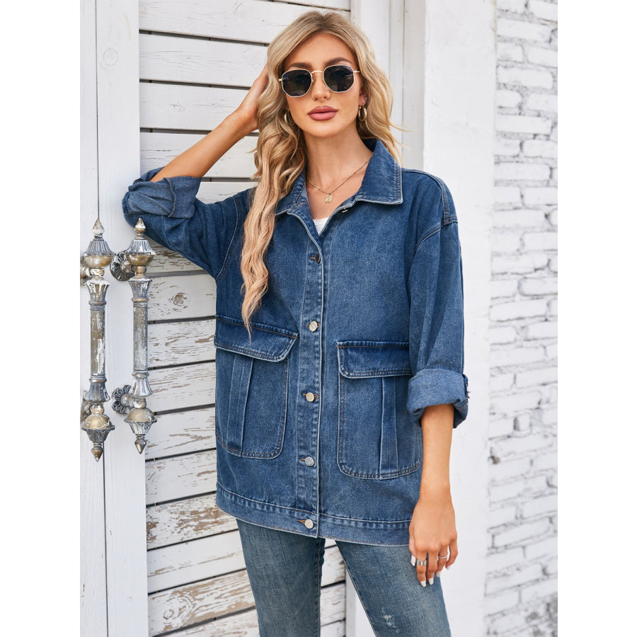 Button Up Long Sleeve Denim Jacket Apparel and Accessories