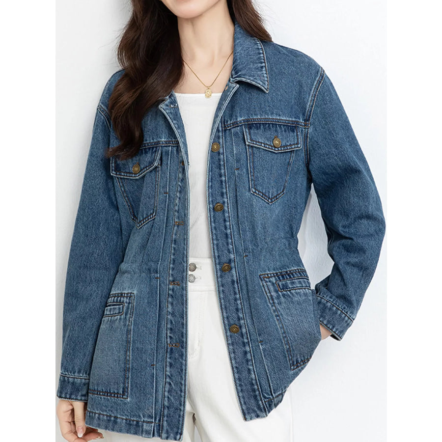 Button Up Long Sleeve Denim Jacket Blue / S Apparel and Accessories