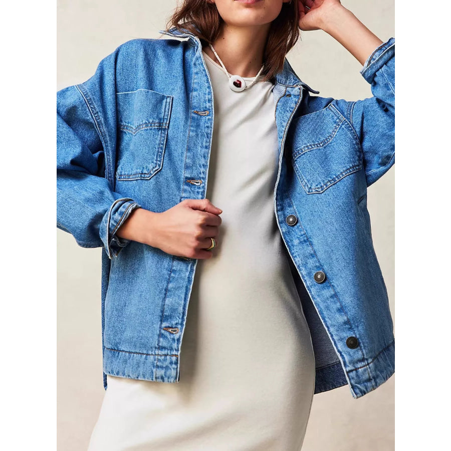 Button Up Long Sleeve Denim Jacket Blue / S Apparel and Accessories