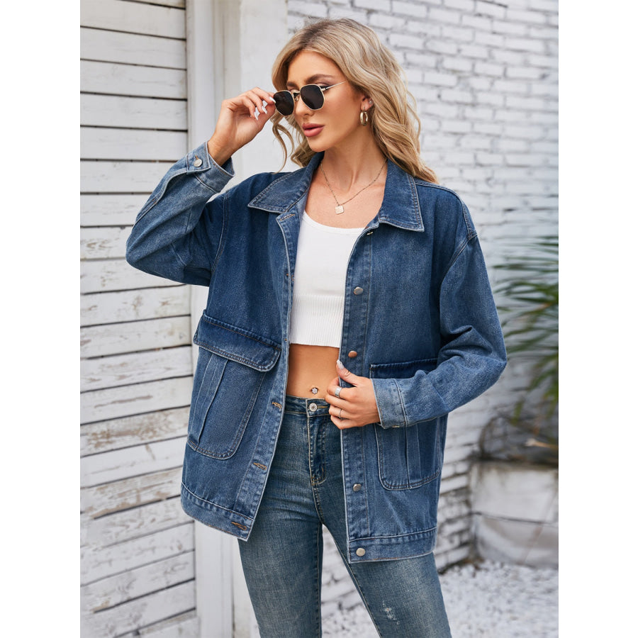 Button Up Long Sleeve Denim Jacket Dusty Blue / S Apparel and Accessories