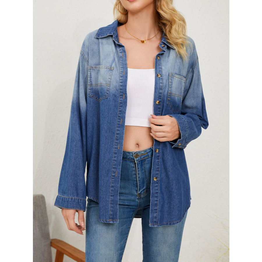 Button Up Long Sleeve Denim Jacket Dusty Blue / S Apparel and Accessories