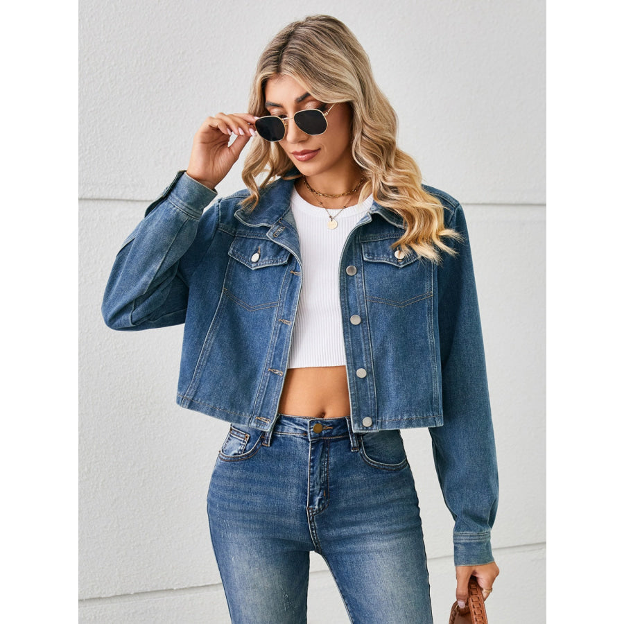 Button Up Long Sleeve Denim Jacket Dusty Blue / S Apparel and Accessories