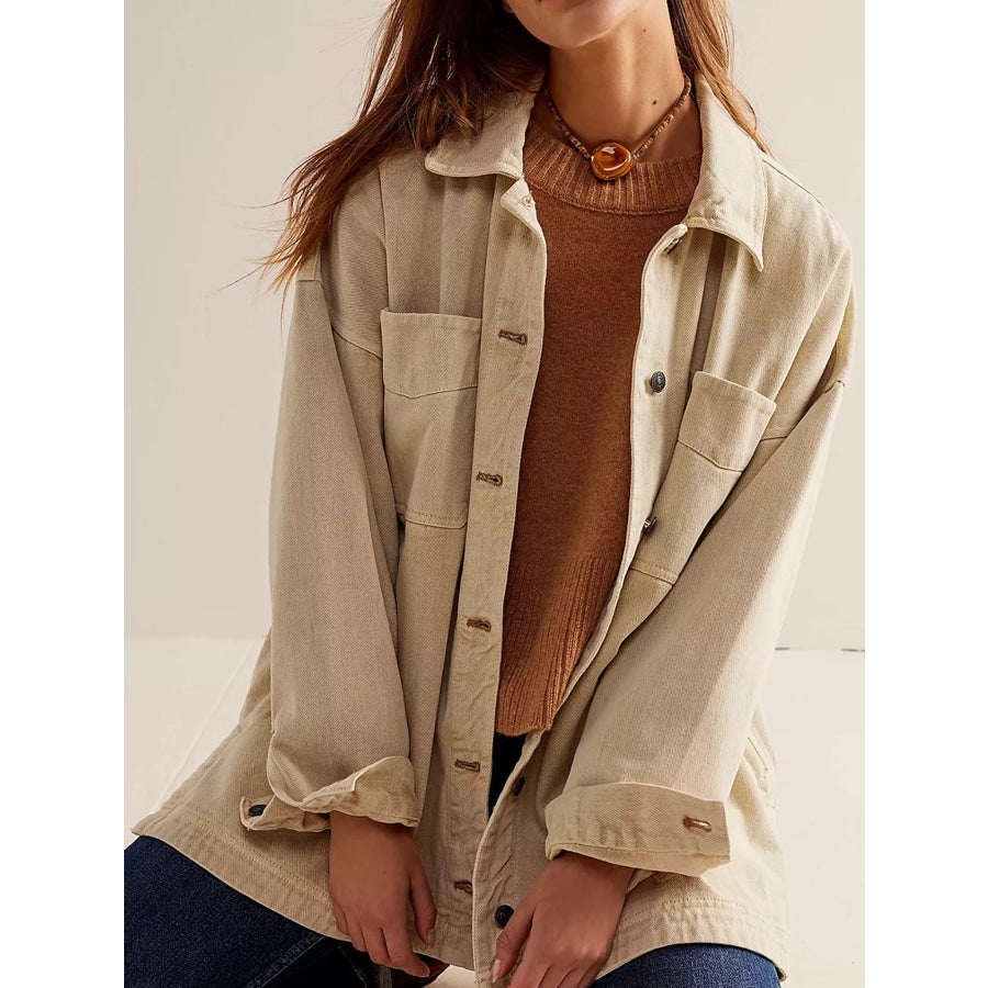Button Up Long Sleeve Denim Jacket Off-White / S Apparel and Accessories