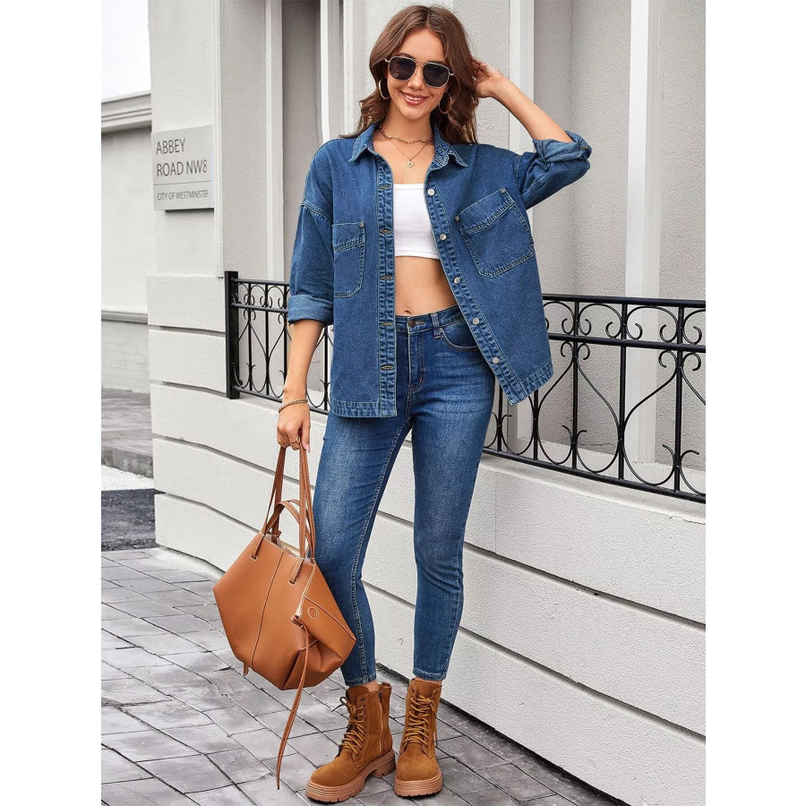 Button Up Long Sleeve Denim Shirt Apparel and Accessories