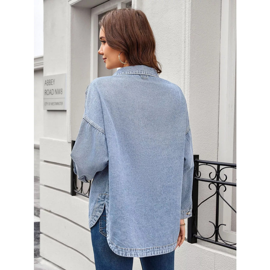 Button Up Long Sleeve Denim Shirt Light Blue / S Apparel and Accessories