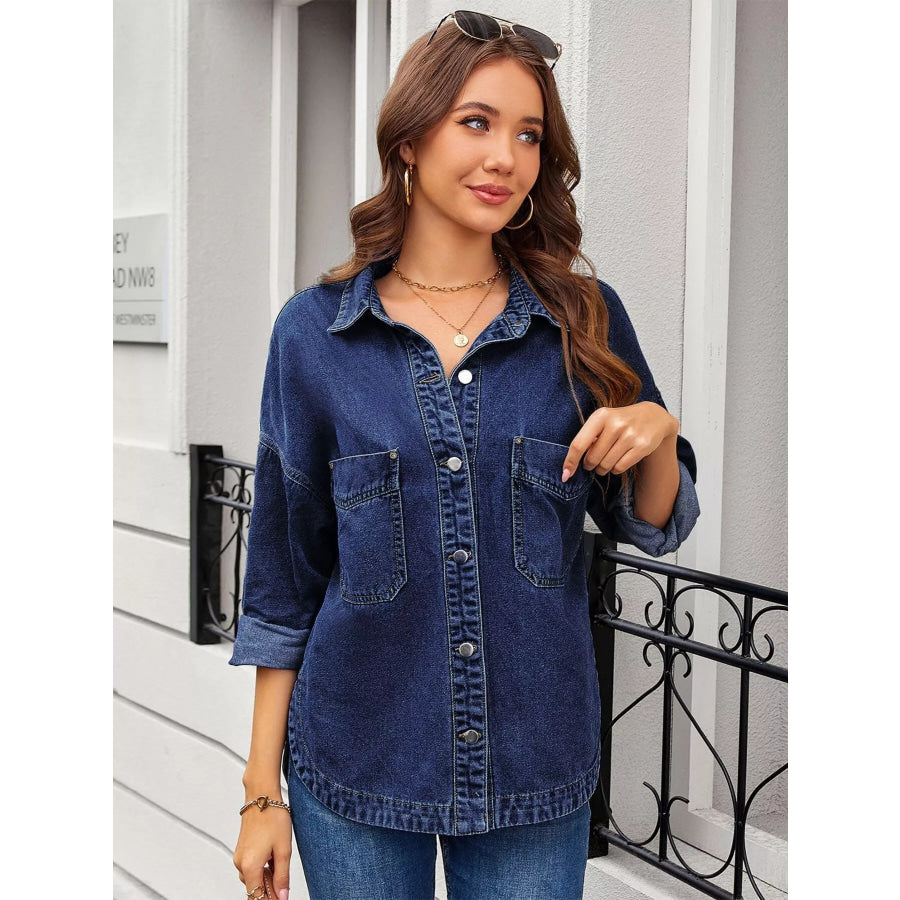 Button Up Long Sleeve Denim Shirt Apparel and Accessories