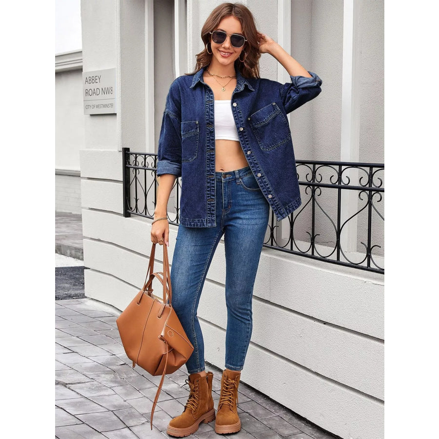 Button Up Long Sleeve Denim Shirt Apparel and Accessories