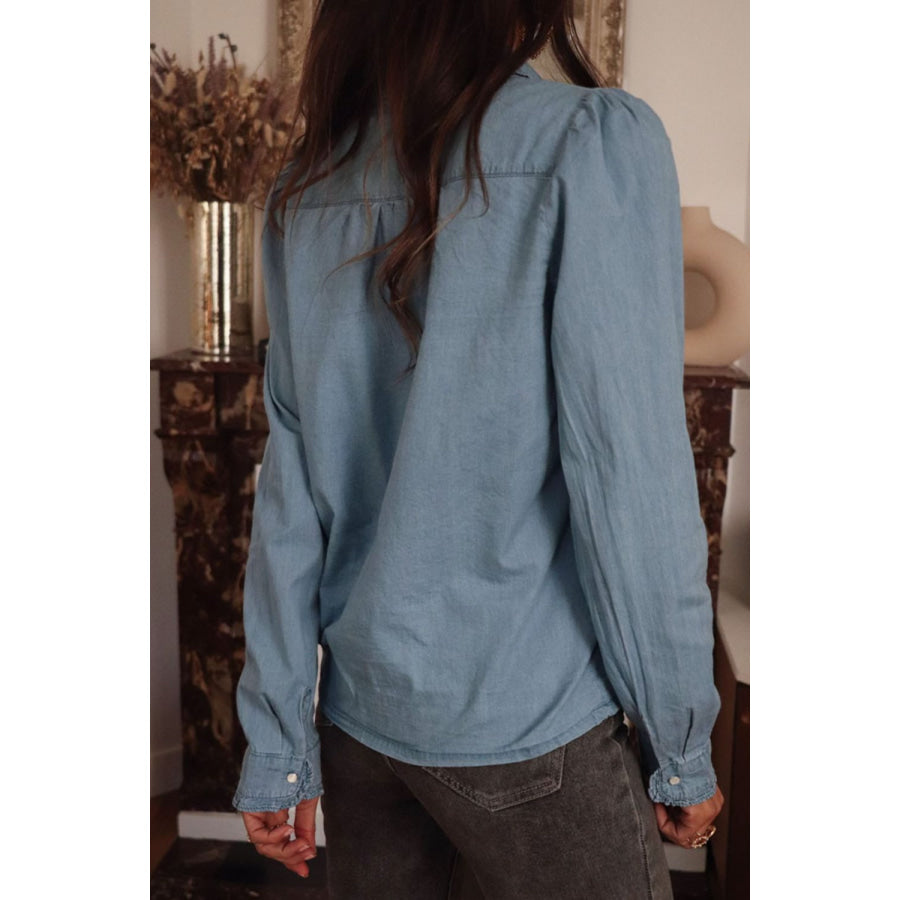 Button Up Long Sleeve Denim Top Apparel and Accessories