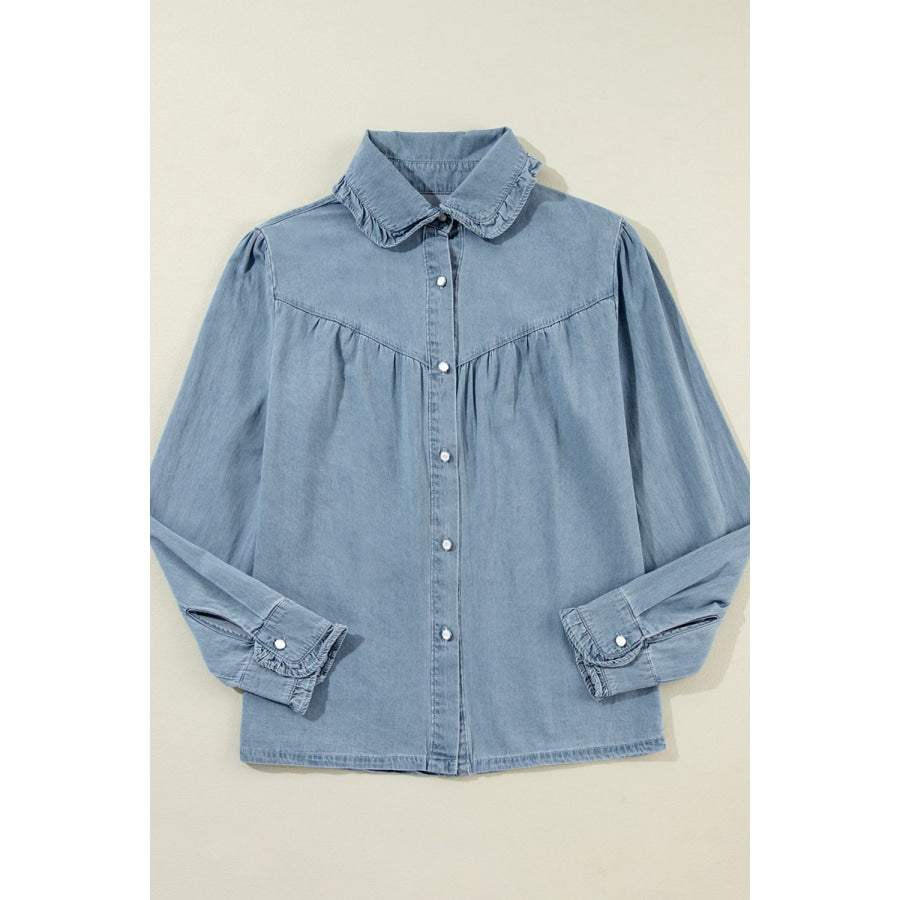 Button Up Long Sleeve Denim Top Apparel and Accessories