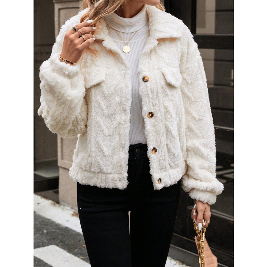 Button Up Long Sleeve Fuzzy Outerwear Apparel and Accessories