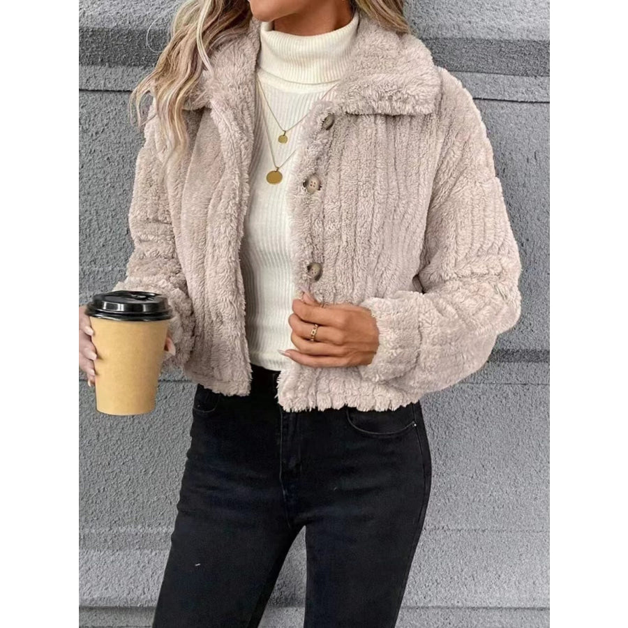 Button Up Long Sleeve Fuzzy Outerwear Apparel and Accessories