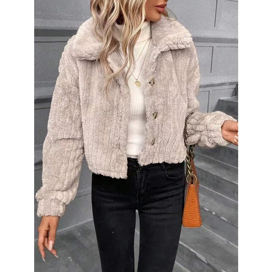 Button Up Long Sleeve Fuzzy Outerwear Apparel and Accessories