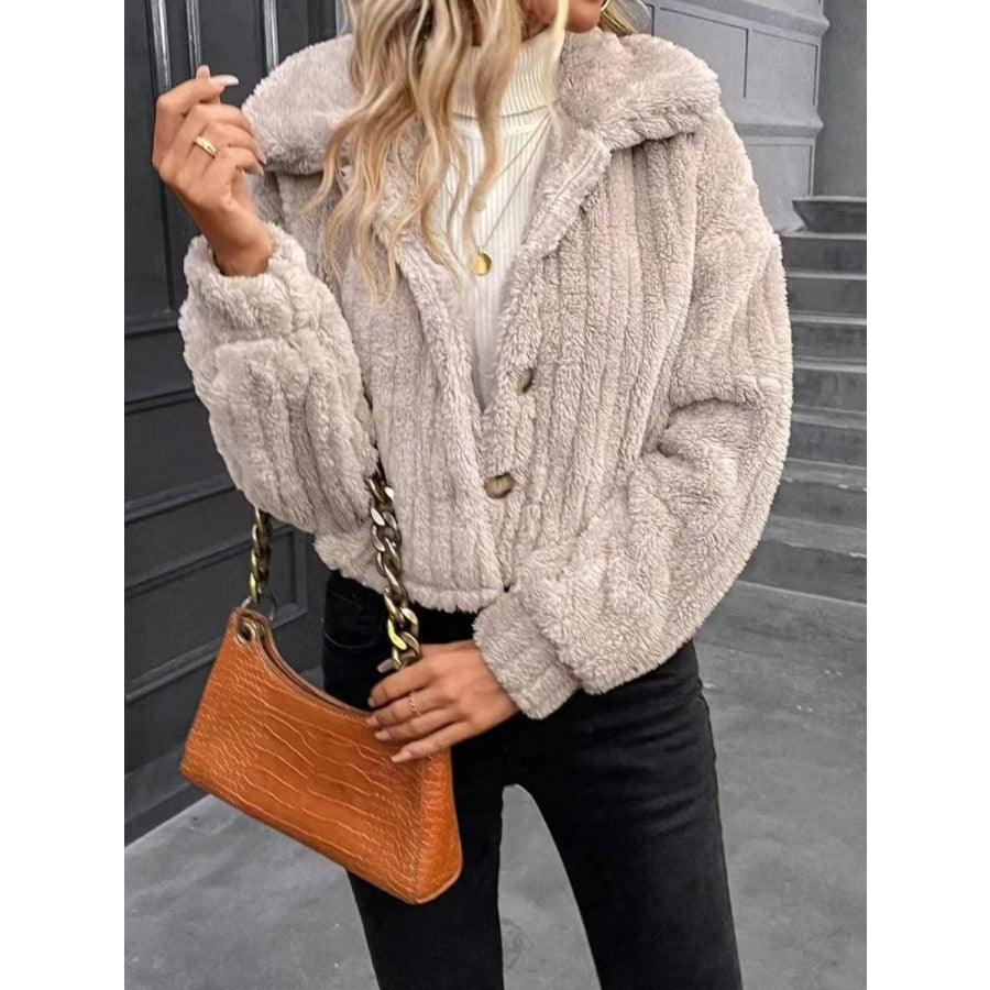 Button Up Long Sleeve Fuzzy Outerwear Apparel and Accessories