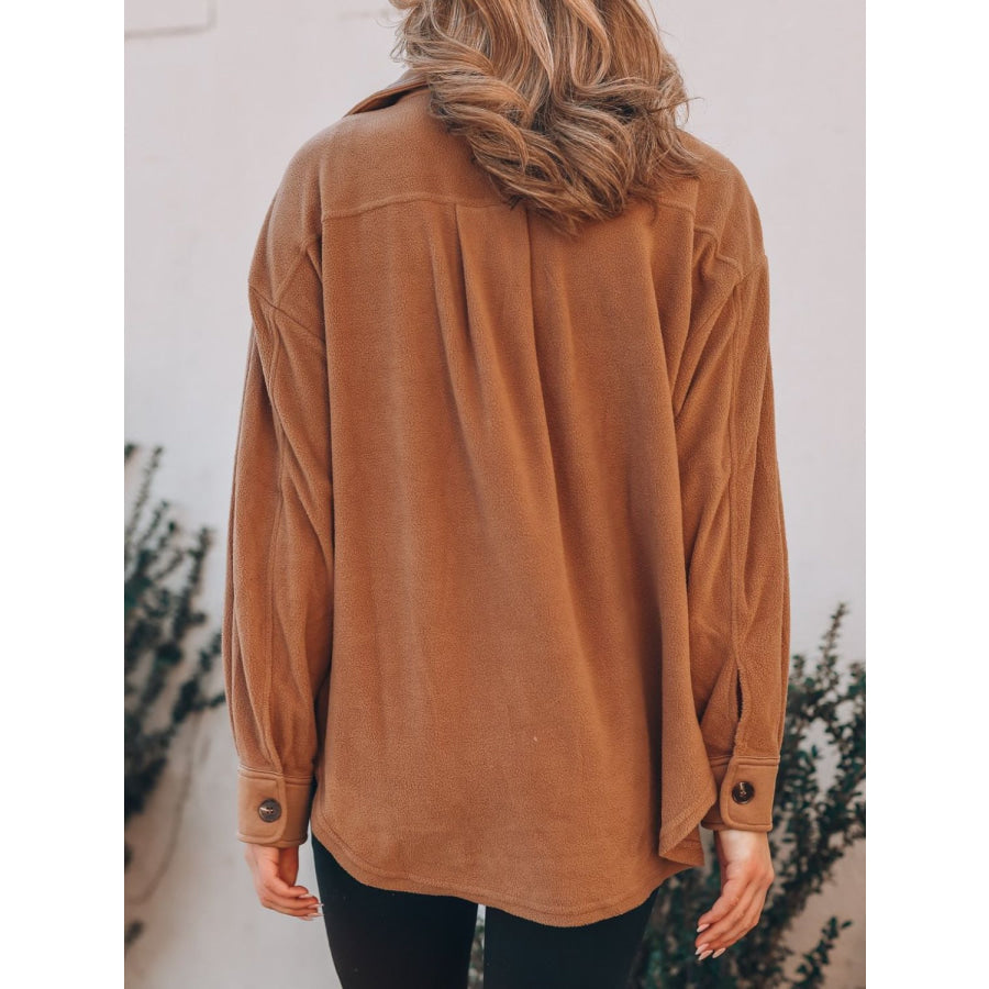 Button Up Long Sleeve Jacket Caramel / S Apparel and Accessories