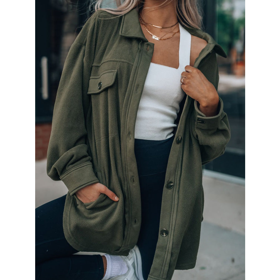 Button Up Long Sleeve Jacket Army Green / S Apparel and Accessories