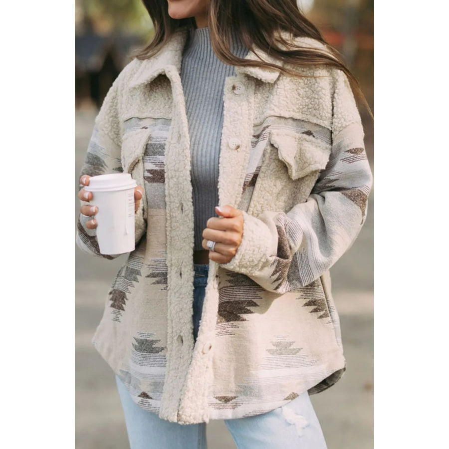 Button Up Long Sleeve Jacket Beige / S Apparel and Accessories