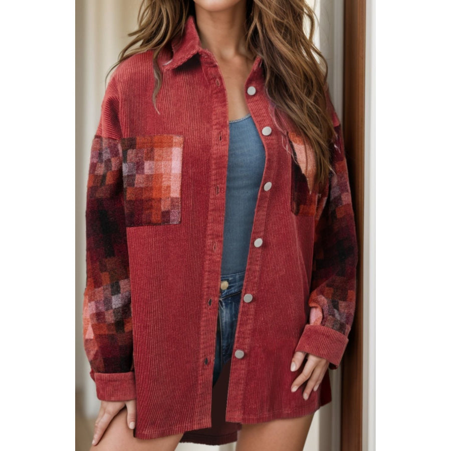 Button Up Long Sleeve Jacket Burgundy / S Apparel and Accessories